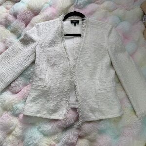 Theory Cream Tweed Frayed Fringe Jacket